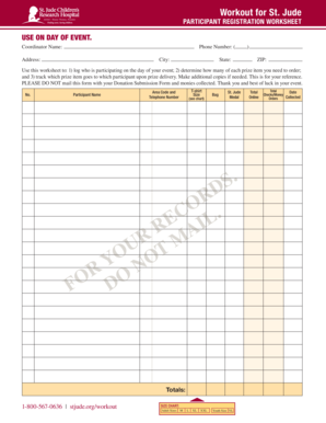 St. Jude Participant Registration Worksheet