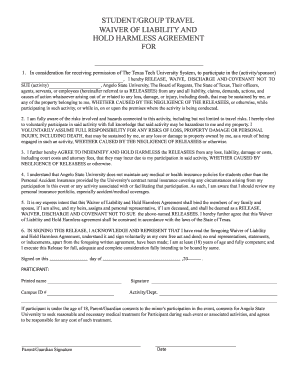 Student/group travel waiver of liability and hold harmless agreement ... - angelo