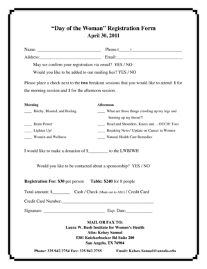 Day of the Woman Registration Form