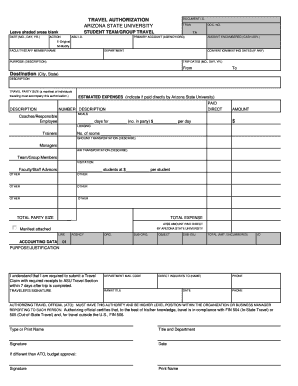 Arizona State University Travel Authorization Form