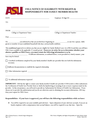Fmla notice of eligibility with rights & responsibility for family member ... - asu