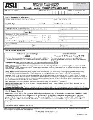 Arizona State University Winter Break Agreement