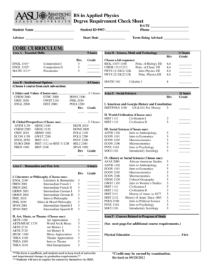 BS in Applied Physics Degree Requirement Check Sheet