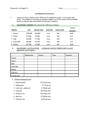 assume you have a chance to rent 1 000 acres of cropland for 6 years you can raise only wheat your problem is to develop an enterprise budget to see if this venture will be profitable before you sign the lease ad purchase the necessary machinery