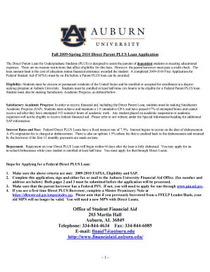 Fall 2009–Spring 2010 Direct Parent PLUS Loan Application