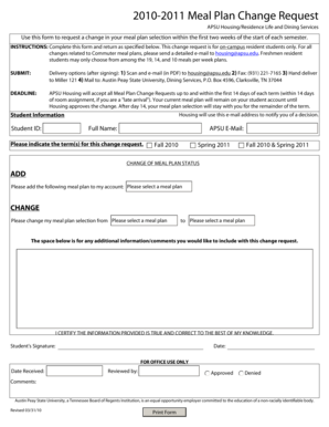 APSU Meal Plan Change Request Form