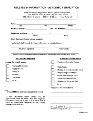 Avila University Academic Verification Form