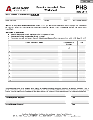 Parent Household Size Worksheet
