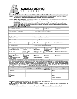 Azusa Pacific University Statement of Citizenship and Federal Tax Status