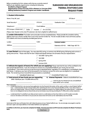 Federal Stafford Loan Request Form