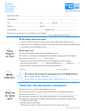 Upper Valley United Way Donation Form