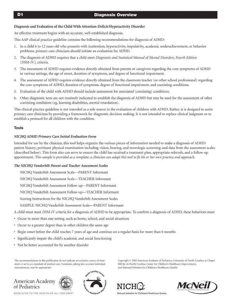 Fillable Online Diagnosis and Evaluation of the Child With Attention ...