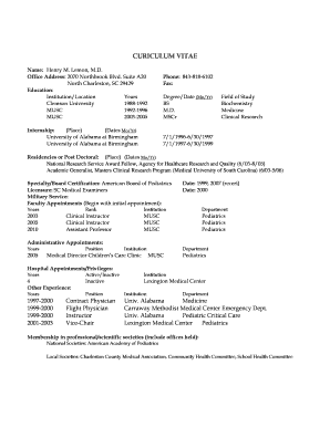 is curriculum vitae part of appendix