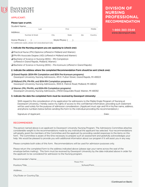 Davenport University Nursing Recommendation Form