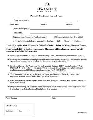 Parent plus loan form - Parent (PLUS) Loan Request Form - Davenport University - davenport