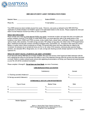 2009-2010 Student Asset Information Form