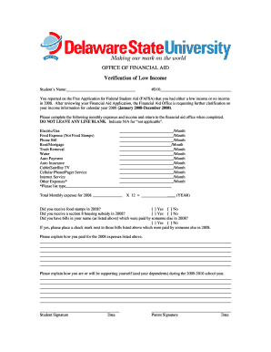 Verification of Low Income Form