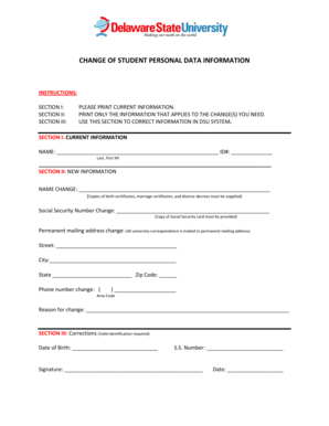 Change of Student Personal Data Information