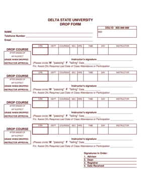 Delta State University Drop Form