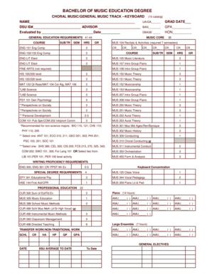 Bachelor of Music Education Degree Form