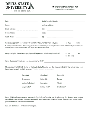 Workforce Investment Act Personal Information Form