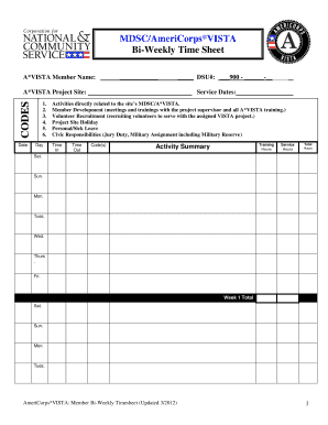 MDSC/AmeriCorps*VISTA Bi-Weekly Time Sheet - Delta State ... - deltastate