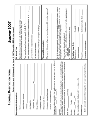 Housing Reservation Form Summer 2007