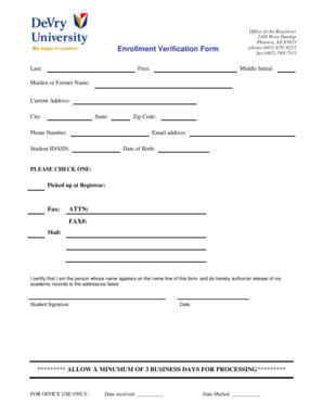 Enrollment Verification Form