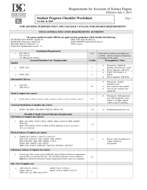Associate of Science Degree Requirements Checklist