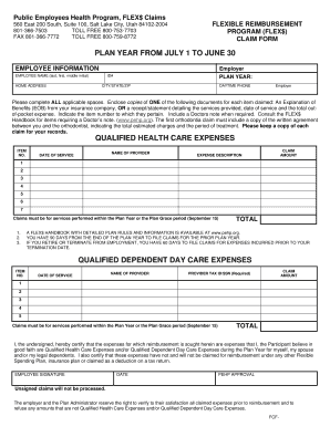 Public Employees Health Program FLEX$ Claim Form