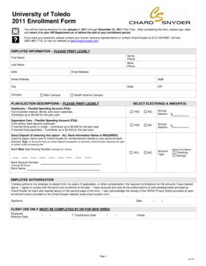 University of Toledo 2011 Enrollment Form