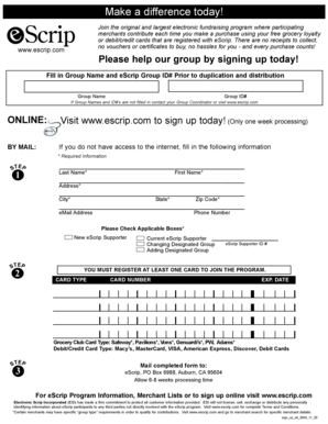 eScrip Fundraising Program Sign-Up Form