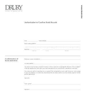 Authorization to confirm bank document - Drury University - drury