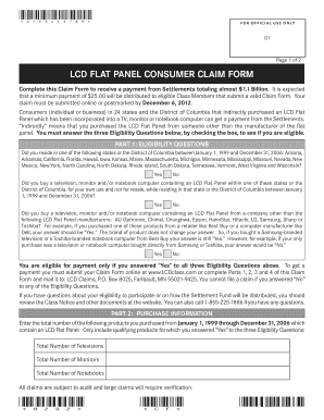 LCD Flat Panel Consumer Claim Form