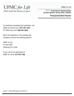 UPMC for Life 2011 Individual PDP Application