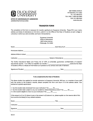 Duquesne University Transfer Form