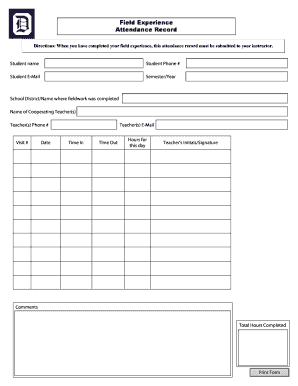 Field Experience Attendance Record
