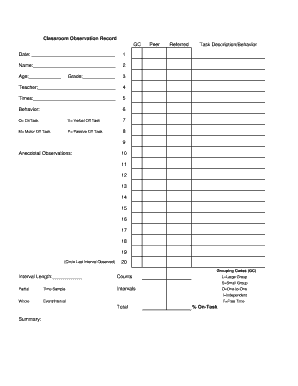 Classroom Observation Record