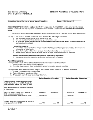 2010-2011 Parent Head of Household Form