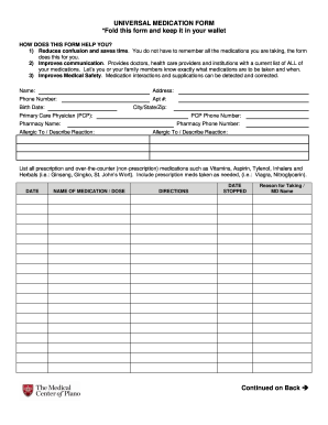 pdffiller medication list form