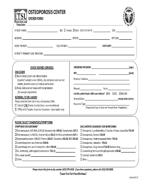 Osteoporosis Center Order Form