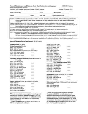 East Tennessee State University General Education Check Sheet