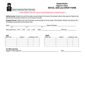 EasternOnline Initial Add and Drop Form