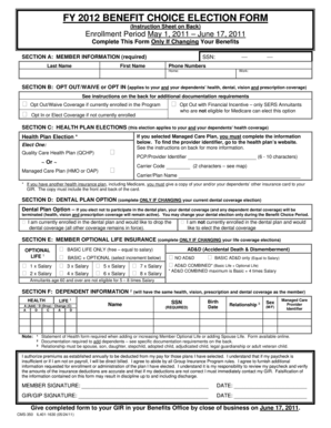 FY 2012 Benefit Choice Election Form