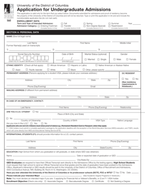 University of the District of Columbia Undergraduate Admissions Application