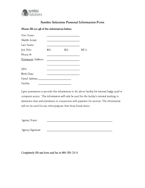 Symbio Solutions Personal Information Form
