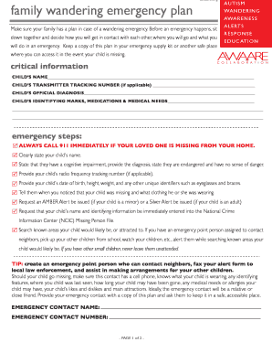 Autism Family Wandering Emergency Plan