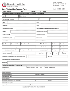 Hospital Purchasing Item File Addition Request Form