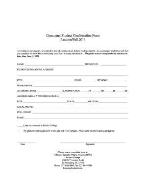 Commuter Student Confirmation Form due - Eckerd College - eckerd
