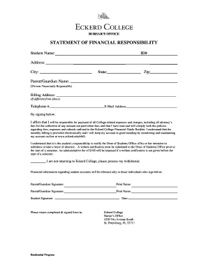 Eckerd College Financial Responsibility Form